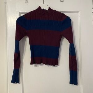Striped Mock Neck Ribbed Shirt